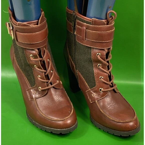 Antonio Melani Women's Brown Side Zipper Leather Heel Ankle Boot Size 8M - Picture 2 of 9